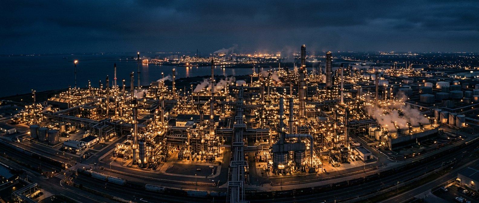 Petroleum and petrochemical complex at night